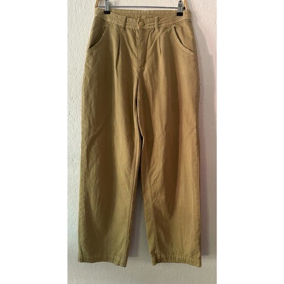 Free People Pants Women 4 Beige Khaki Chino Wide Leg High Rise Trousers Pleated - Picture 1 of 14